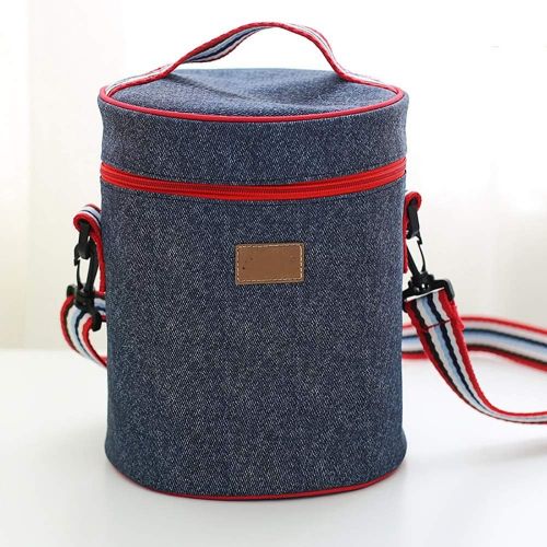  Teerwere Picnic Basket Portable Round Insulation Bag Travel Picnic Ice Bag Denim Insulation Bag Insulation Barrel Special Lunch Box Bag Picnic Baskets with lid (Size : L)