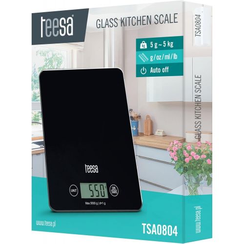  Teesa TSA0804 Digitale Kuechenwaage mit grosser LCD-Anzeige, 4 g / 5 Kg, schwarz