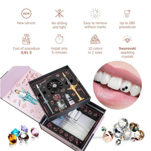  TeethGemsBox Professional Teeth Gems Kit  Tooth Jewlery Kit  Fashionable Removable Tooth Ornaments  Includes 280 Gems in 10 Colors and 2 Sizes to Decorate Your Teeth for Any Occ