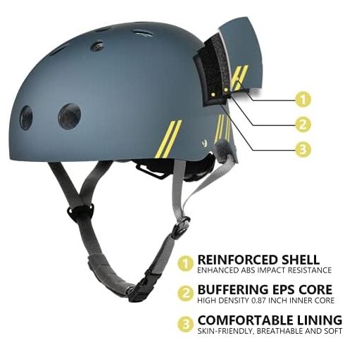  Teetle Youth Skateboard Helmet Adults/Teens/Kids with Two Removable Liners Multi-Sports Scooter Roller Skate Inline Skating M Size 21-23 Inch