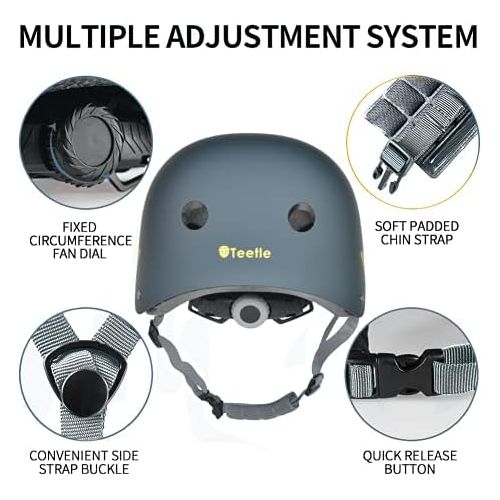  Teetle Youth Skateboard Helmet Adults/Teens/Kids with Two Removable Liners Multi-Sports Scooter Roller Skate Inline Skating M Size 21-23 Inch