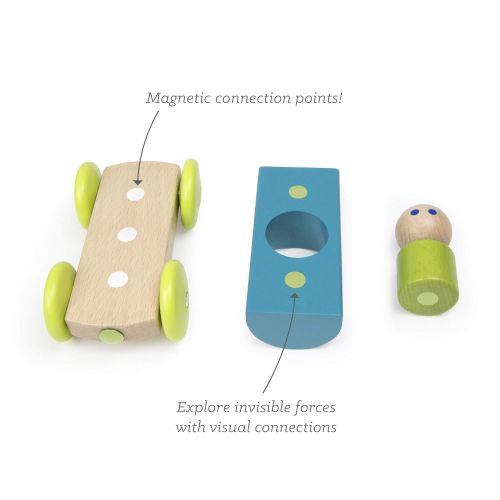  3 Piece Tegu Magnetic Racer Building Block Set, Teal