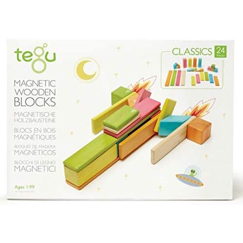  24 Piece Tegu Magnetic Wooden Block Set, Tints