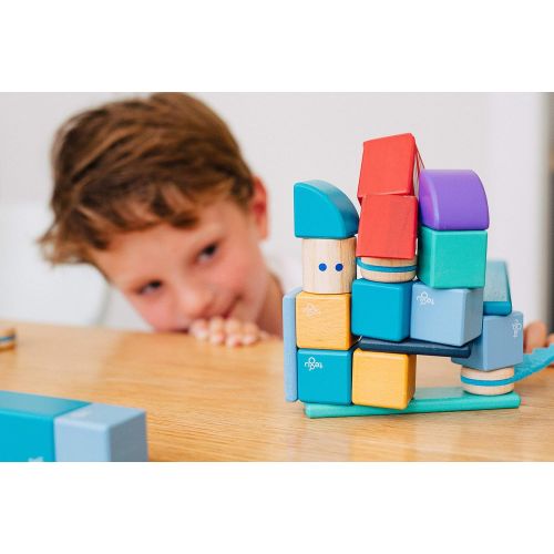  90 Piece Tegu Classroom Magnetic Wooden Block Set, Tints