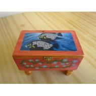 /Tehnopolis Wooden box with painting, fishes and flowers Handmade