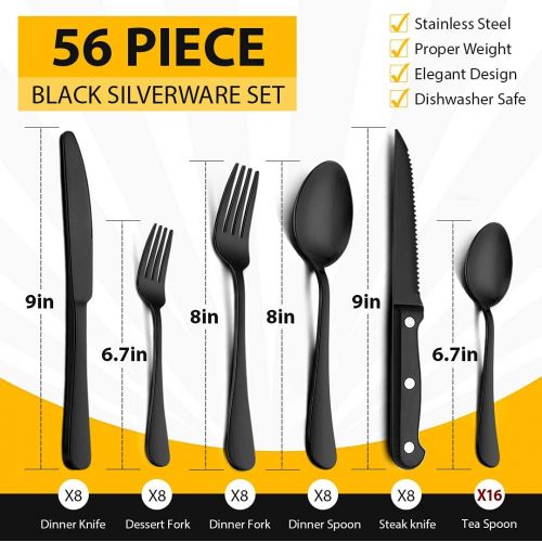  [아마존베스트]Teivio Silverware Set, Flatware Set Mirror Polished, Dishwasher Safe, Include Steak Knife/Fork/Spoon (Black, 24-Pieces)