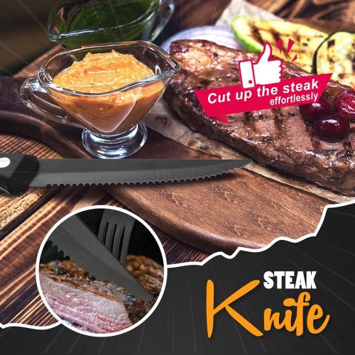  [아마존베스트]Teivio Silverware Set, Flatware Set Mirror Polished, Dishwasher Safe, Include Steak Knife/Fork/Spoon (Black, 24-Pieces)
