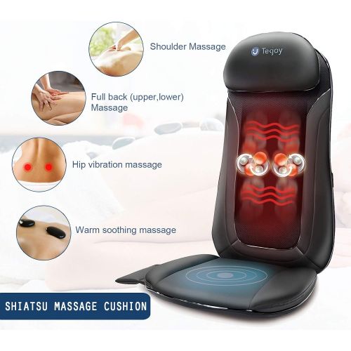  Tekjoy Vibration Massage Chair Pad with Heat Function Rolling and Kneading Shiatsu Shoulder and Back Massaging Cushion Massager Cover for Chairs at Home, Office & Car
