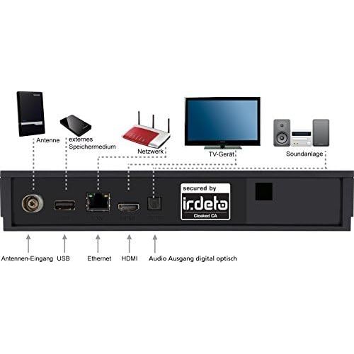  TELESTAR DigiHD TT 7 IR Full HDHEVCDVB T2/DVB CReceiver (incl. 3 Months) FreenetTVwithH.265/HEVC, Cable Receiving, HDMI, AV Output, PVRready, Media Player, USB 2.0, LAN) Black