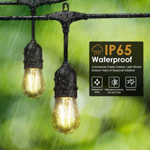  Teletrogy 48FT IP65 Weatherproof LED Outdoor String Lights UL Listed Patio Lights S14 16 2W LED Edison Vintage Bulb(1 Spare Bulb) Hanging Lights Heavy Duty Commercial Grade Gazebo