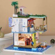 Telisii DIY Doll House kit Wooden Sea Station Beach sea LED Light Birthday Gift Christmas Gift