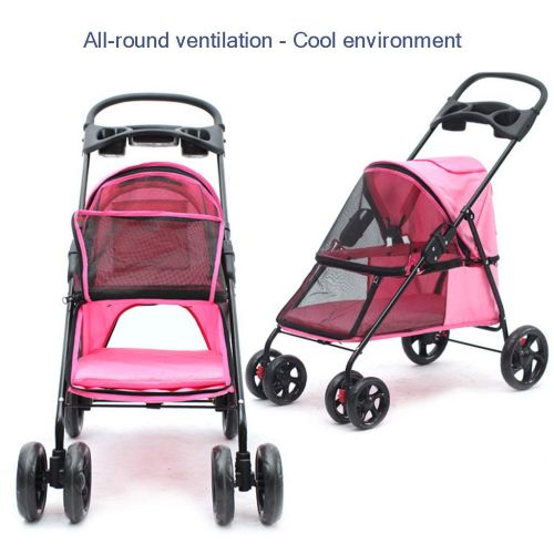  Tellgoy Pet Stroller Foldable Large Field of Vision, Pet Travel Stroller Lightweight Breathable, 2 Swivel Wheels Pushchair Pram Jogger for Puppy Cat Pets,Pink