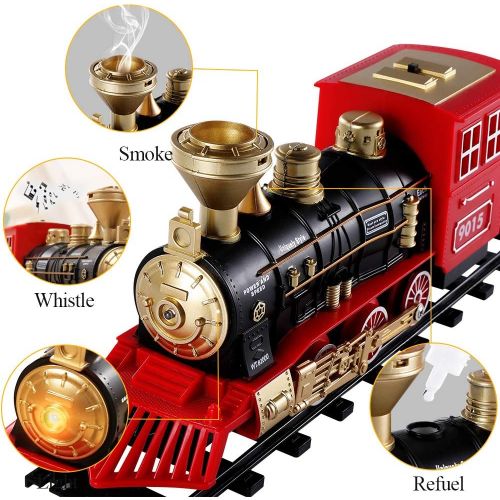  [아마존베스트]TEMI Electronic Classic Railway Train Sets w/ Steam Locomotive Engine, Cargo Car and Tracks, Battery Operated Play Set Toy w/ Smoke, Light & Sounds, Perfect for Kids, Boys & Girls,