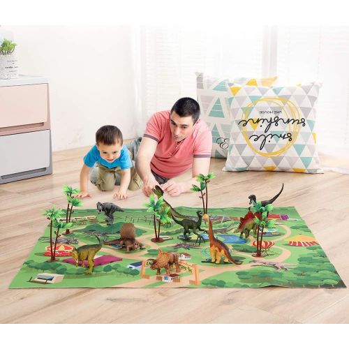  [아마존베스트]TEMI Dinosaur Toy Figure w/ Activity Play Mat & Trees, Educational Realistic Dinosaur Playset to Create a Dino World Including T-Rex, Triceratops, Velociraptor, Perfect Gifts for K