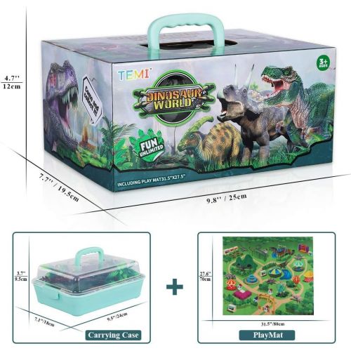  [아마존베스트]TEMI Dinosaur Toy Figure w/ Activity Play Mat & Trees, Educational Realistic Dinosaur Playset to Create a Dino World Including T-Rex, Triceratops, Velociraptor, Perfect Gifts for K