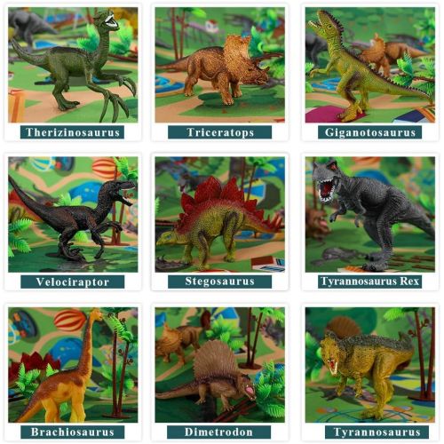  [아마존베스트]TEMI Dinosaur Toy Figure w/ Activity Play Mat & Trees, Educational Realistic Dinosaur Playset to Create a Dino World Including T-Rex, Triceratops, Velociraptor, Perfect Gifts for K