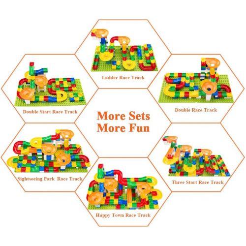  [아마존베스트]TEMI 248 PCS Marble Run Deluxe Sets for Kids, Marble Race Track for 3+ Year Old Boys and Girls, Marble Roller Coaster Building Block Construction Toys, Puzzle Maze Building Set wit