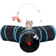 Pet Cat Tunnel Tube Toys 3 Way Collapsible, Tunnels for Indoor Cats，Kitty Bored Peek Hole Toy Ball Cat, Puppy, Kitty, Kitten, Rabbit