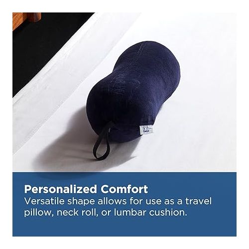 템퍼페딕 Tempur-Pedic All-Purpose Memory Foam Travel Pillow, Peanut-Shaped Lumbar Pillow for Neck and Back Pressure Relief, Navy