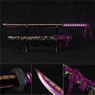 Ten Katana Sword, Fully Handmade Japanese Sword 1040 High Carbon Steel Real Samurai Sword with Delicated Floral Design Engraved on Blade