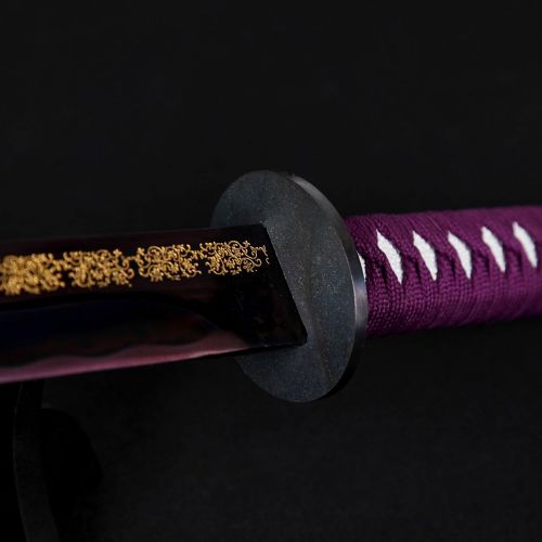  Ten Katana Sword, Fully Handmade Japanese Sword 1040 High Carbon Steel Real Samurai Sword with Delicated Floral Design Engraved on Blade