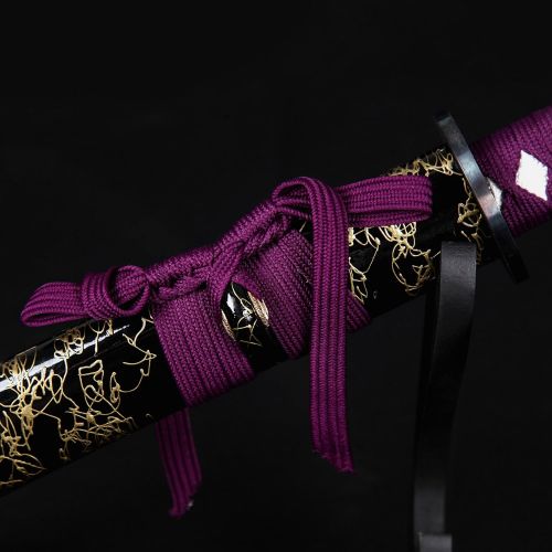  Ten Katana Sword, Fully Handmade Japanese Sword 1040 High Carbon Steel Real Samurai Sword with Delicated Floral Design Engraved on Blade