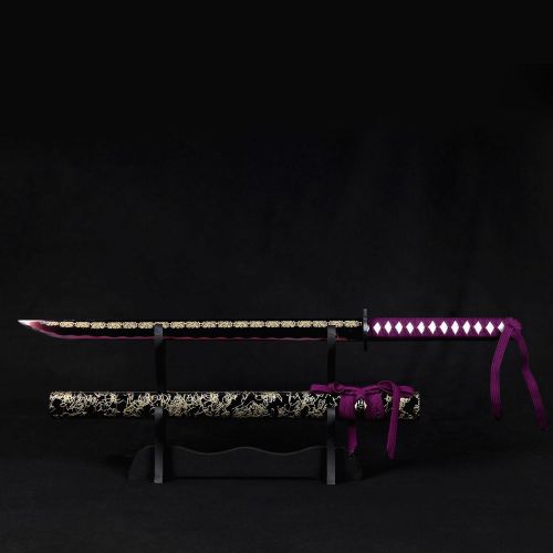  Ten Katana Sword, Fully Handmade Japanese Sword 1040 High Carbon Steel Real Samurai Sword with Delicated Floral Design Engraved on Blade