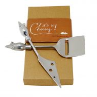 Ten Thousand Villages Stainless Steel Cheese Knife And Slicer Serving Set In Gift Box Two Mice Cheese Serving Set