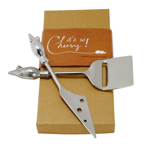  Ten Thousand Villages Stainless Steel Cheese Knife And Slicer Serving Set In Gift Box Two Mice Cheese Serving Set