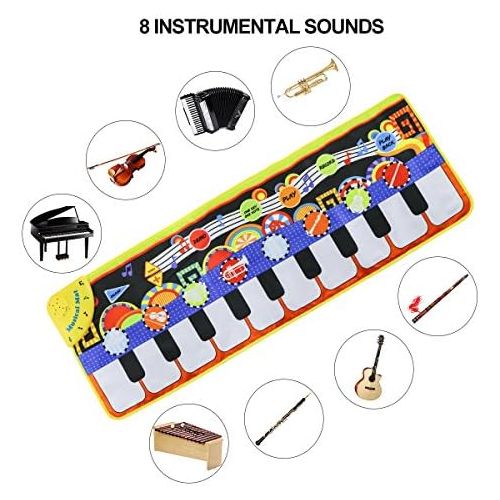  [아마존베스트]Musical Piano Mat 19 Keys Piano Keyboard Play mat Portable Musical Blanket Build-In Speaker & Recording Function For Kids Toddler Girls Boys