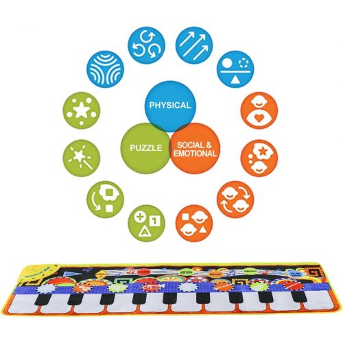  [아마존베스트]Musical Piano Mat 19 Keys Piano Keyboard Play mat Portable Musical Blanket Build-In Speaker & Recording Function For Kids Toddler Girls Boys