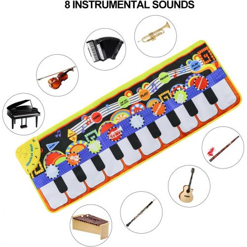  [아마존베스트]Musical Piano Mat 19 Keys Piano Keyboard Play mat Portable Musical Blanket Build-In Speaker & Recording Function For Kids Toddler Girls Boys