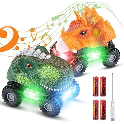  Tencoz Dinosaur Cars, Kids Dinosaur Vehicles Set with LED Light Monster Sound Animal Car Toys for Toddlers Boys Girls Age 3-8 (2 Pack)