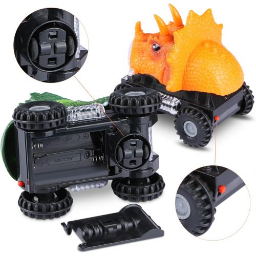  Tencoz Dinosaur Cars, Kids Dinosaur Vehicles Set with LED Light Monster Sound Animal Car Toys for Toddlers Boys Girls Age 3-8 (2 Pack)