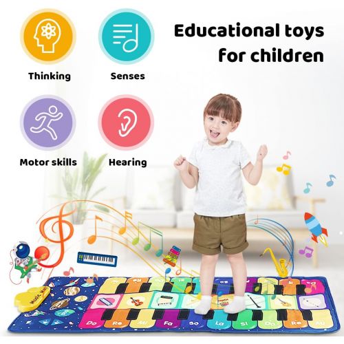  [아마존베스트]Tencoz Musical Piano Mat 19 Keys Piano Keyboard Play Mat Portable Musical Blanket Build-in Speaker & Recording Function for Kids Toddler Girls Boys