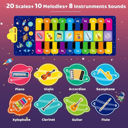  [아마존베스트]Tencoz Musical Piano Mat 19 Keys Piano Keyboard Play Mat Portable Musical Blanket Build-in Speaker & Recording Function for Kids Toddler Girls Boys