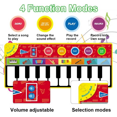  [아마존베스트]Tencoz Kids Musical Mats, 10 Keys Piano Mat with 8 Selectable Musical Instruments, Floor Keyboard for Boys Girls, Kids Early Educational Toys (58.26” x 23.62”)