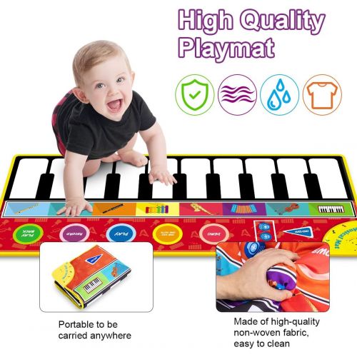  [아마존베스트]Tencoz Kids Musical Mats, 10 Keys Piano Mat with 8 Selectable Musical Instruments, Floor Keyboard for Boys Girls, Kids Early Educational Toys (58.26” x 23.62”)