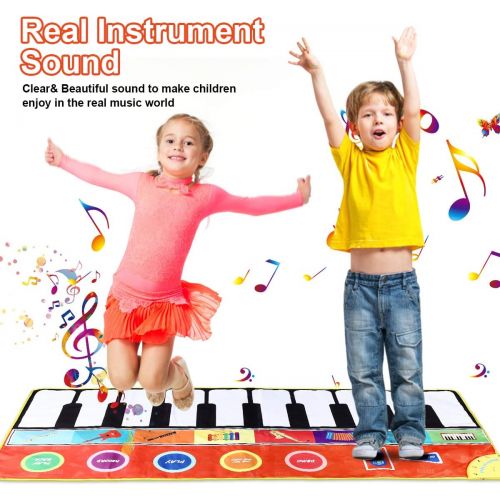  [아마존베스트]Tencoz Kids Musical Mats, 10 Keys Piano Mat with 8 Selectable Musical Instruments, Floor Keyboard for Boys Girls, Kids Early Educational Toys (58.26” x 23.62”)