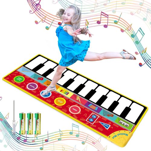  [아마존베스트]Tencoz Kids Musical Mats, 10 Keys Piano Mat with 8 Selectable Musical Instruments, Floor Keyboard for Boys Girls, Kids Early Educational Toys (58.26” x 23.62”)