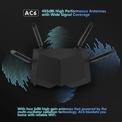  Tenda AC1200 Dual Band WiFi Router, High Speed Wireless Internet Router with Smart App, MU-MIMO for Home (AC6),Black