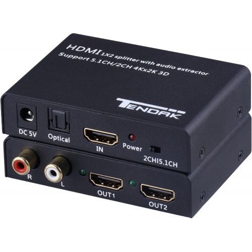  Tendak 1X2 4K HDMI Splitter with HDMI Audio Extractor + Optical and RL Audio Output Powered Splitter 1 in 2 Out Signal Distributor Support 3D for PS4 Xbox One DVD Blu-ray Player H