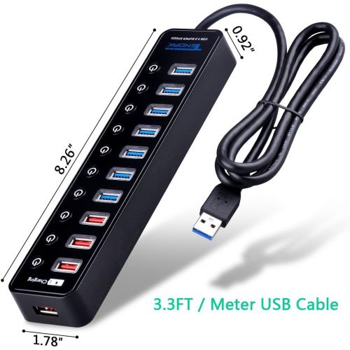  USB 3.0 Hub - Tendak 7 USB 3.0 Data Ports + 4 USB Smart Charging Ports with Individual OnOff Powered 10 Port USB Powered Hub for PC HDD Disk Mac PS4 Xbox One XPS Surface Pro