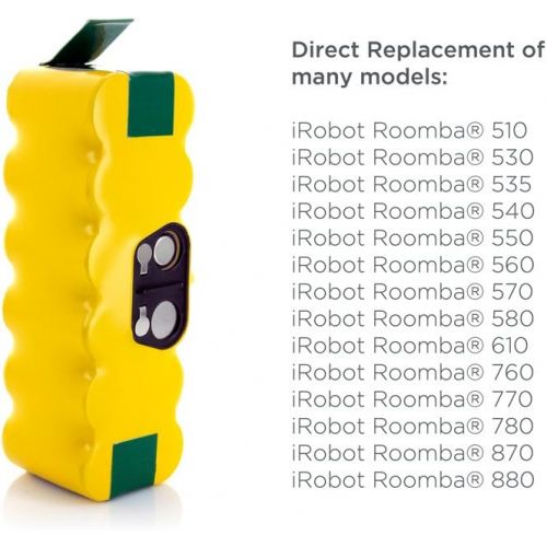  [아마존 핫딜] Tenergy 3500mAh Replacement Battery for iRobot Roomba R3 500 600 700 800 900 Series 3.5Ah 14.4V Advanced Power System (APS) NiMH iRobot Battery Bonus 4 Side Brushes and 1 Brush Cle