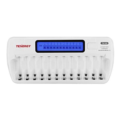  [아마존베스트]Tenergy TN160 LCD Battery Charger 12-Bay Smart Battery Charger for AA/AAA NiMH/NiCd Rechargeable Batteries Charger with Refresh Function Household Battery Charger w/AC Wall Adapter