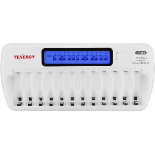  [아마존베스트]Tenergy TN160 LCD Battery Charger 12-Bay Smart Battery Charger for AA/AAA NiMH/NiCd Rechargeable Batteries Charger with Refresh Function Household Battery Charger w/AC Wall Adapter