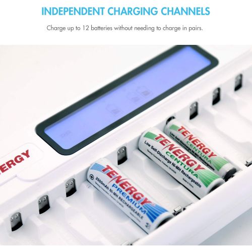  [아마존베스트]Tenergy TN160 LCD Battery Charger 12-Bay Smart Battery Charger for AA/AAA NiMH/NiCd Rechargeable Batteries Charger with Refresh Function Household Battery Charger w/AC Wall Adapter