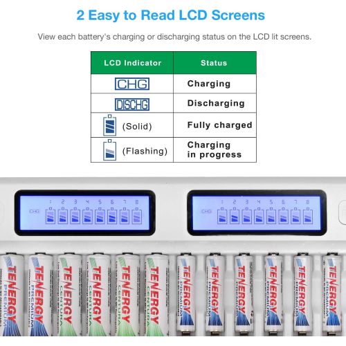  [아마존베스트]Tenergy TN438 16 Bay Smart Charger with LCD and Built-in IC Protection, AA/AAA NiMH/NiCd Rechargeable Batteries Charger with AC Wall Adapter and Car Adapter