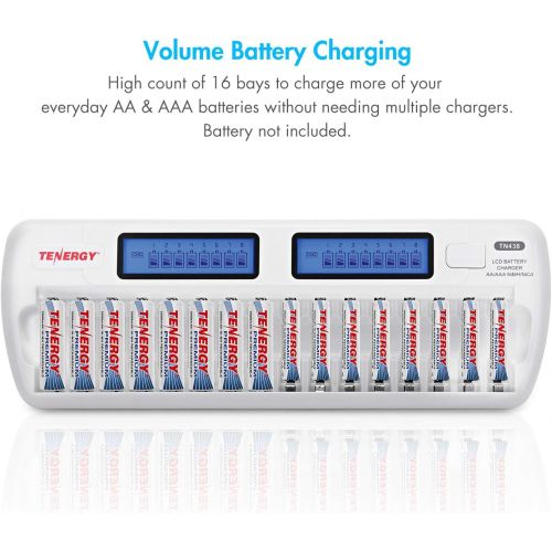  [아마존베스트]Tenergy TN438 16 Bay Smart Charger with LCD and Built-in IC Protection, AA/AAA NiMH/NiCd Rechargeable Batteries Charger with AC Wall Adapter and Car Adapter