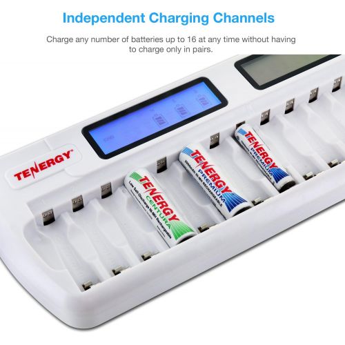  [아마존베스트]Tenergy TN438 16 Bay Smart Charger with LCD and Built-in IC Protection, AA/AAA NiMH/NiCd Rechargeable Batteries Charger with AC Wall Adapter and Car Adapter